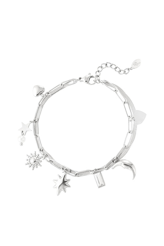Ster en maan armband zilver