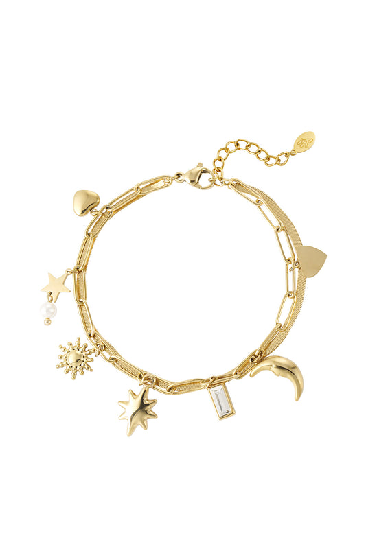 Ster en maan armband goud
