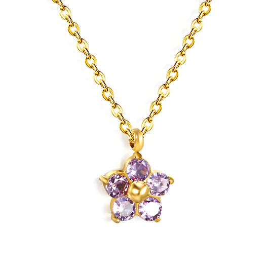 Diamant bloem ketting paars