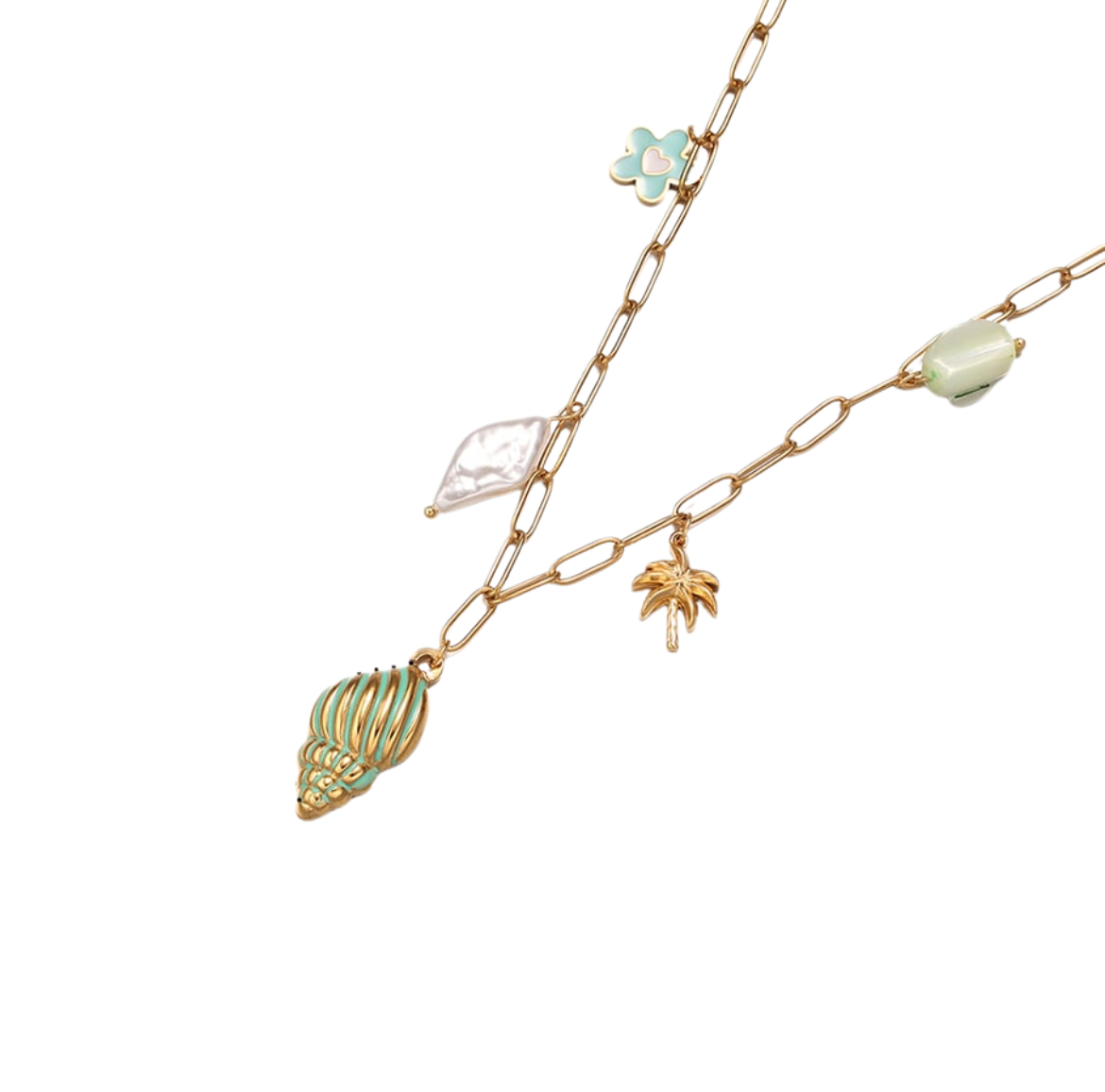 Bedelketting groene schelp goud
