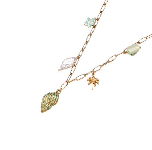 Bedelketting groene schelp goud