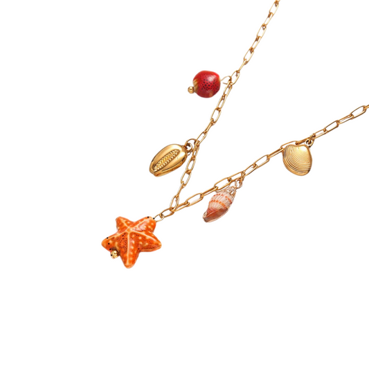 Bedelketting oranje zeester goud