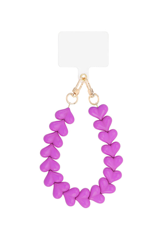 Telefoonkoord hartjes fuchsia