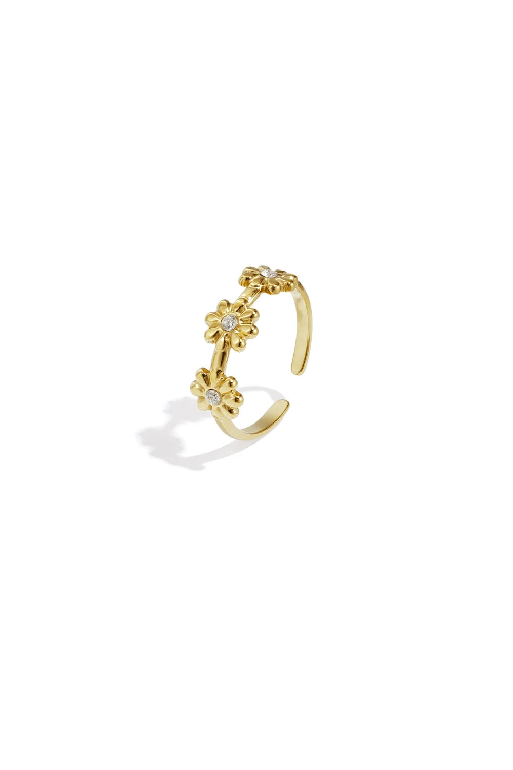 Ring triple flowers goud