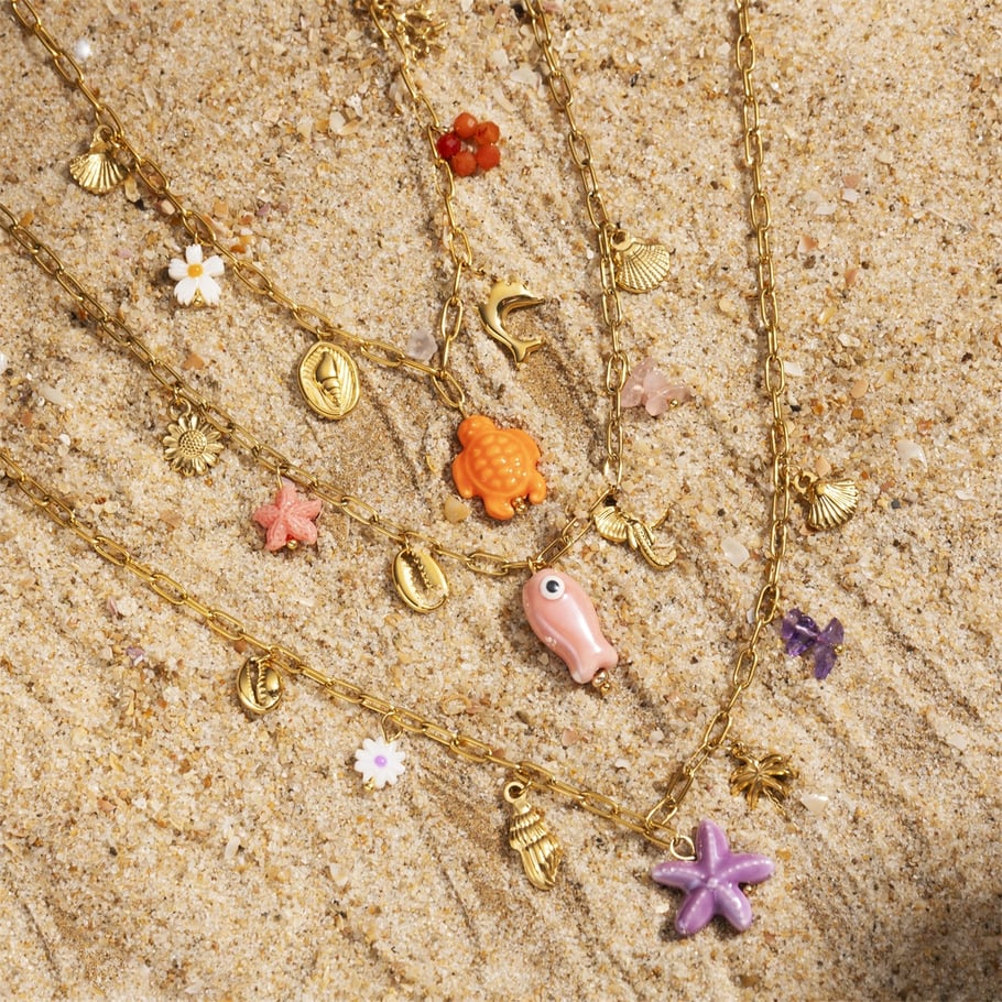 Bedelketting roze vis goud