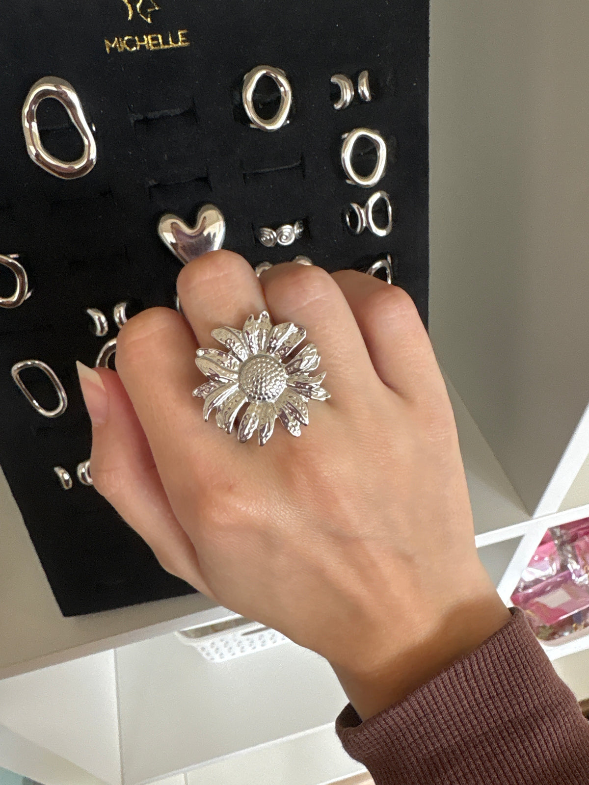 Bloem ring zilver