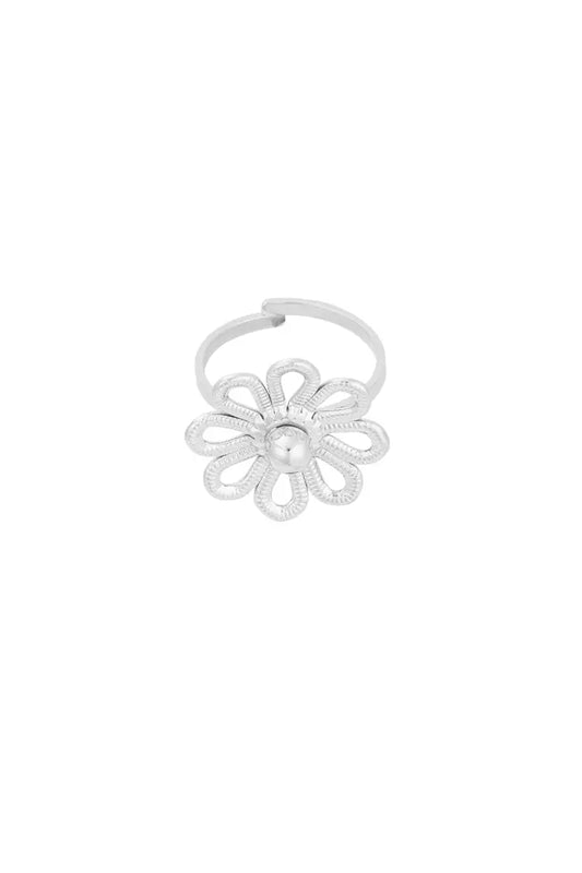 Bloem ring zilver