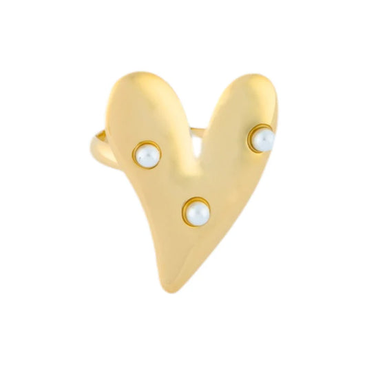 Parel hart ring goud