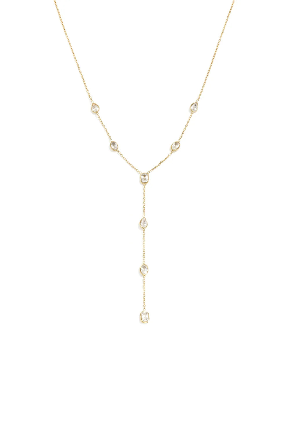 Strass Y ketting wit goud