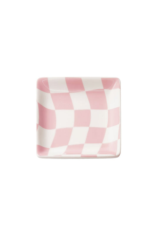 Vierkant schaaltje check roze/wit