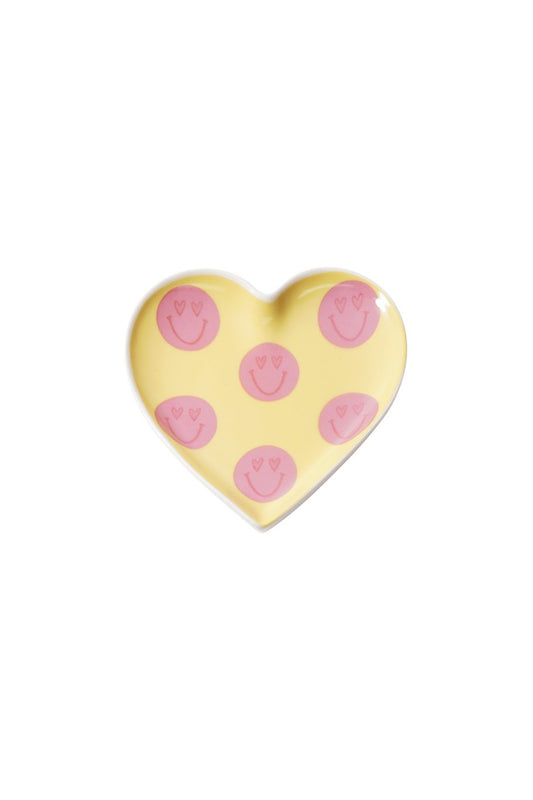 Hart schaaltje met smileys roze/geel