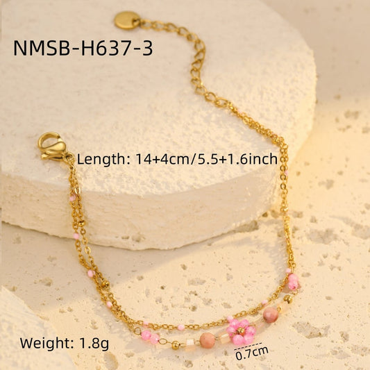 Flower armband roze klein dubbel