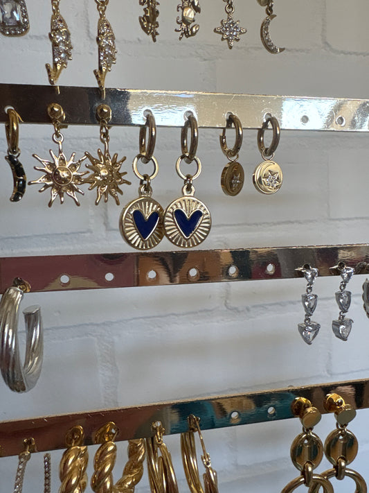 Navy hartjes oorbellen goud