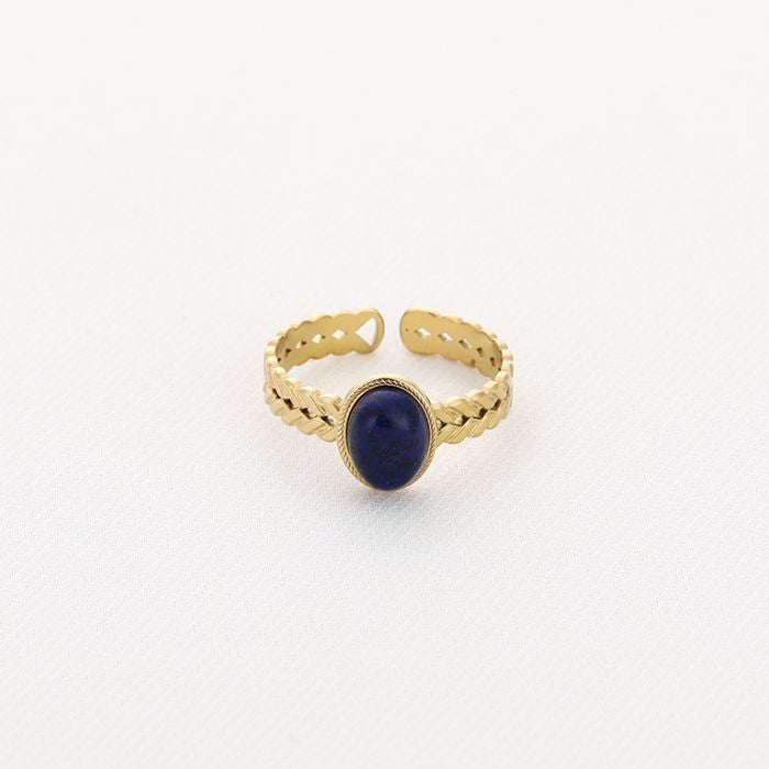 Ring twisted oval goud donkerblauw