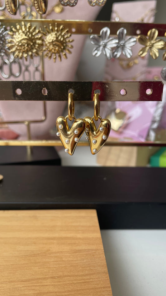 Kleine parel hart oorbellen goud