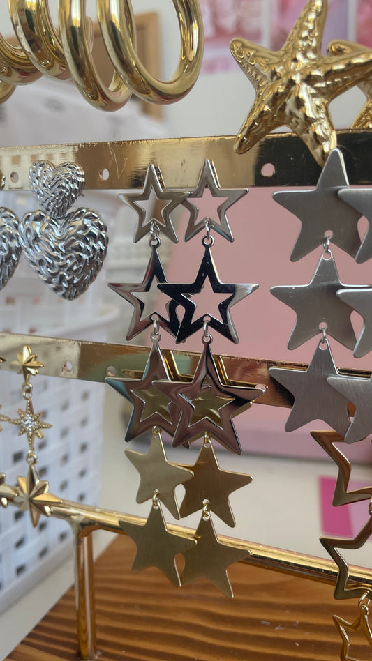 3 sterren oorbellen zilver