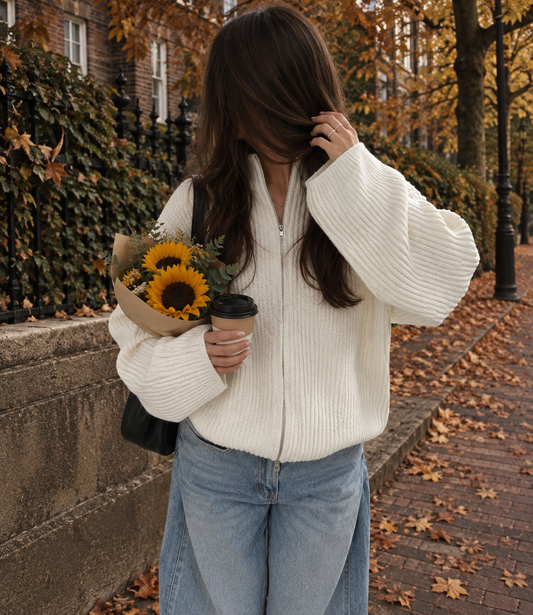 Zip sweater beige