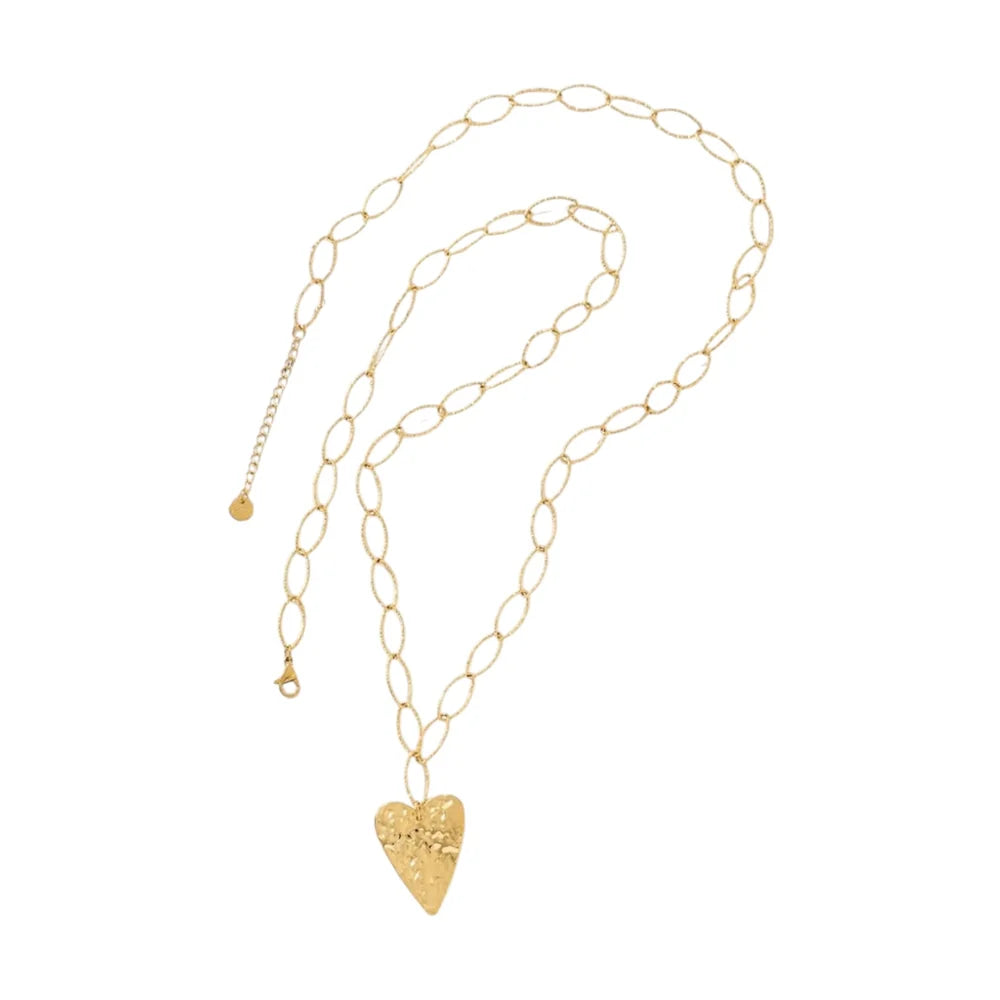 Lange ketting ovaal met hart goud