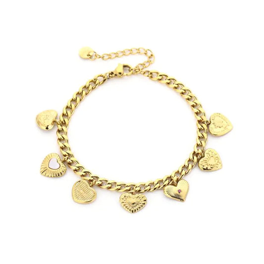 Bedelarmband hartjes goud