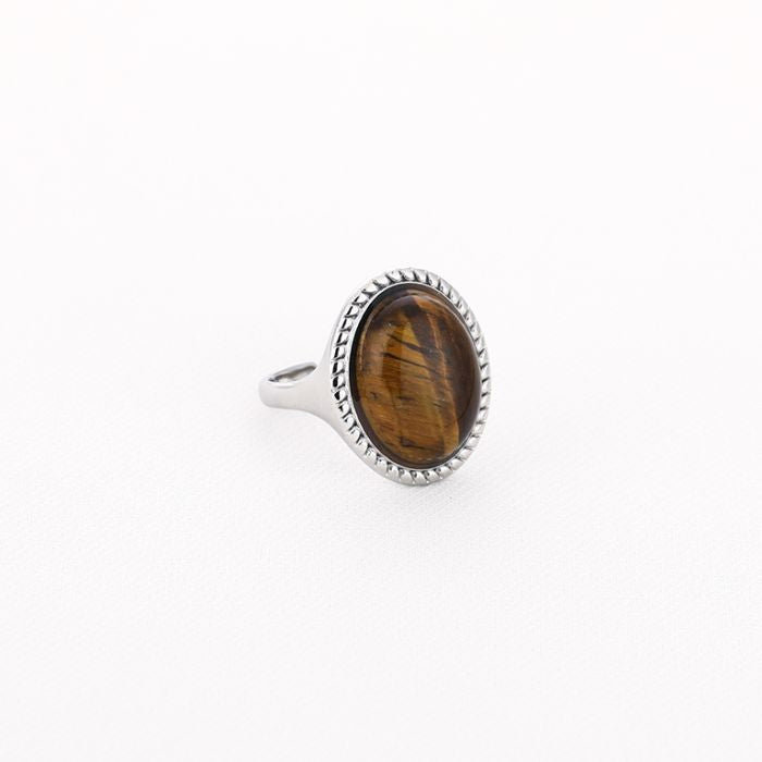 Chunky ring bruin zilver