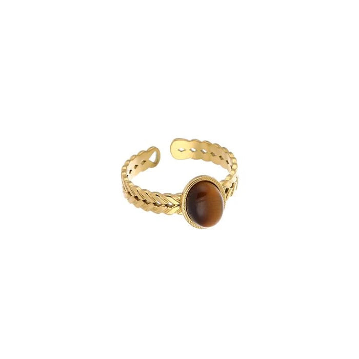 Ring twisted oval bruin goud