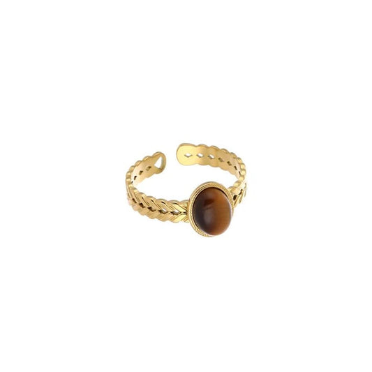 Ring twisted oval bruin goud