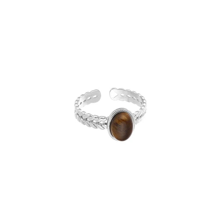 Ring twisted oval bruin zilver