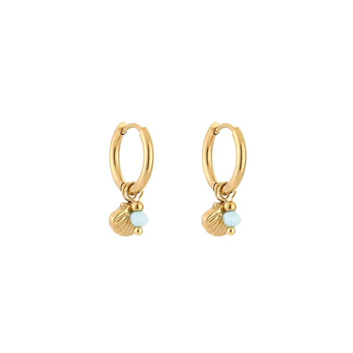 Mini schelp oorbellen blauw goud