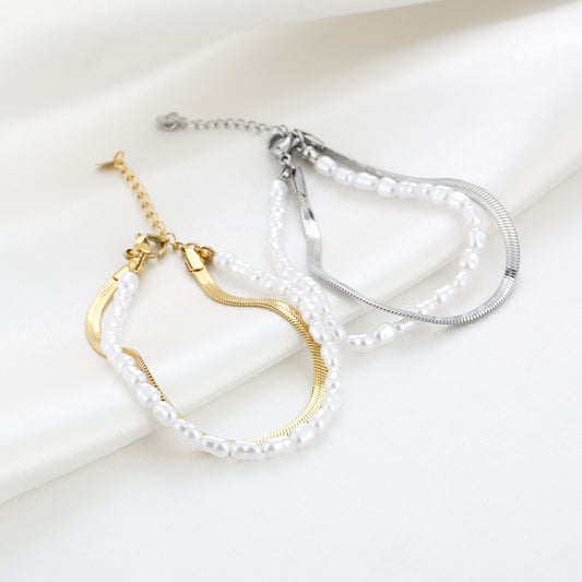 Dubbele armband parels zilver