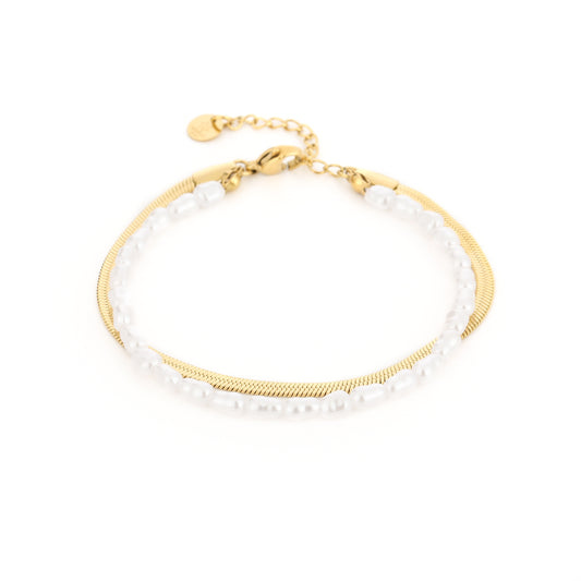 Dubbele armband parels goud