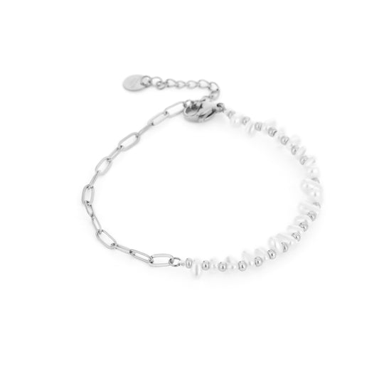 Schakelarmband met parels zilver