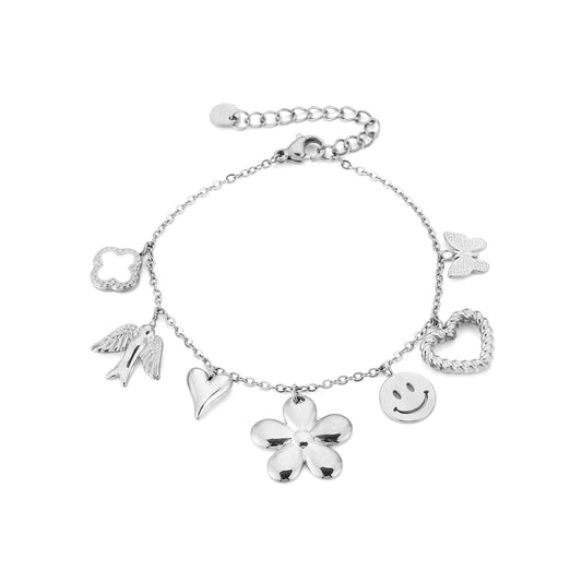 Bedelarmband floral zilver