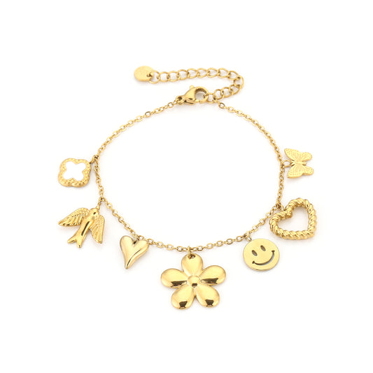 Bedelarmband floral goud