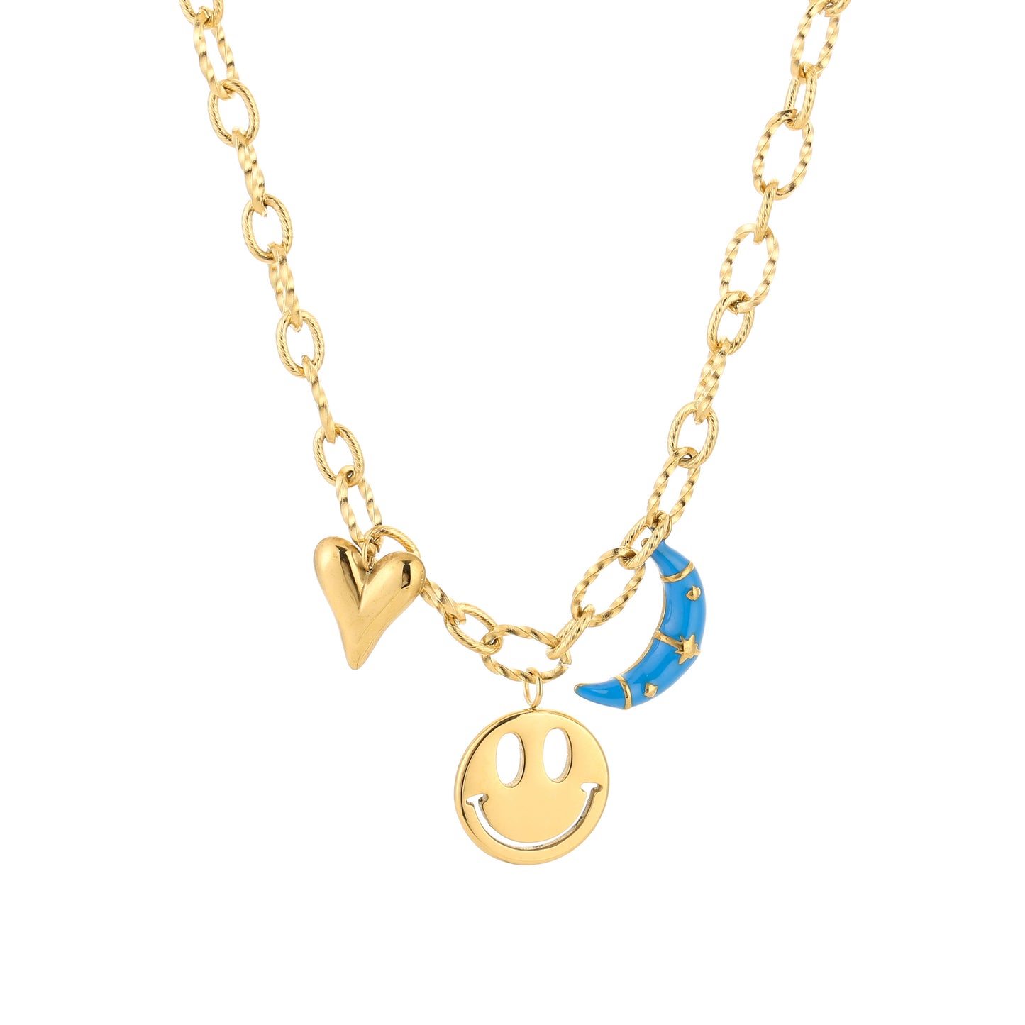 Bedelketting smiley goud