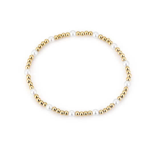 Kleine balletjes armband goud met parel