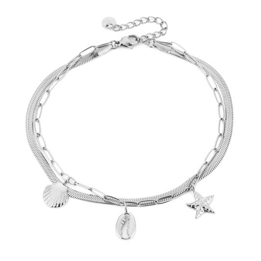 Enkelbandje schelpen zilver