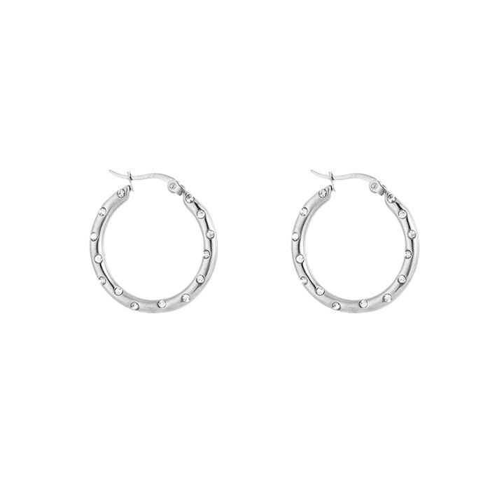Hoops oorbellen strass klein zilver