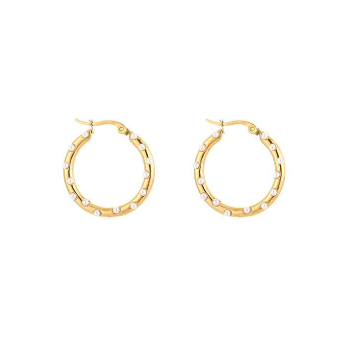 Hoops oorbellen parel klein goud