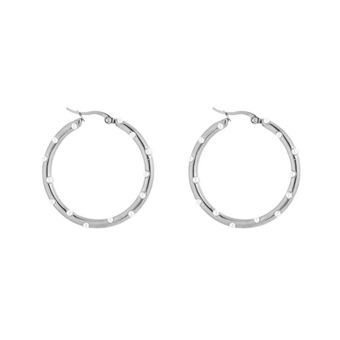 Hoops oorbellen parel zilver