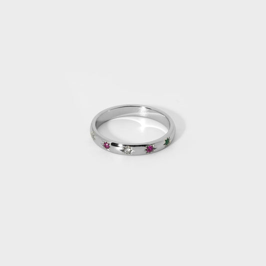Ring gekleurde steentjes zilver