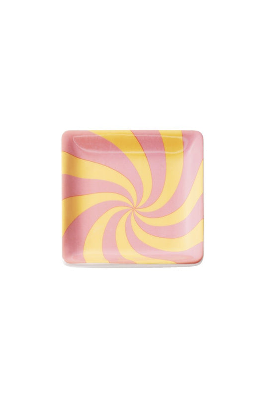 Vierkant schaaltje swirly roze/geel