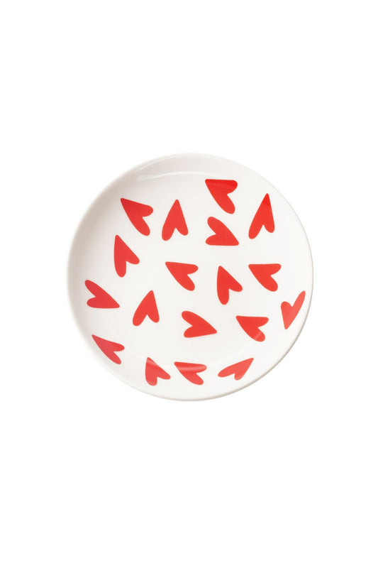 Rond schaaltje hartjes rood/wit