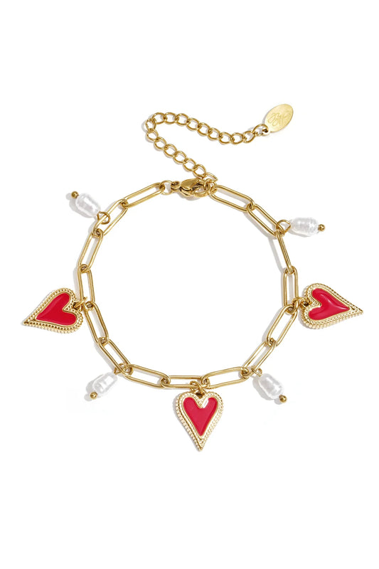 Armband bedels hart met parels