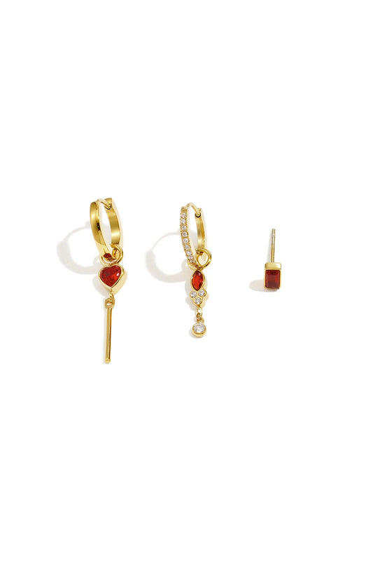 Oorbel set hartjes en steentjes rood goud