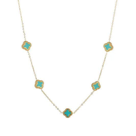 Clover necklace turqouise/gold