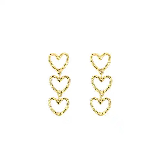 Triple hearts earrings gold